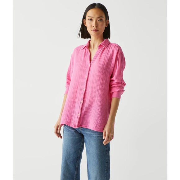 Michael Stars Women's Pink Leo Gauze Button Down Long Sleeve Shirt Sz XS - Picture 4 of 13